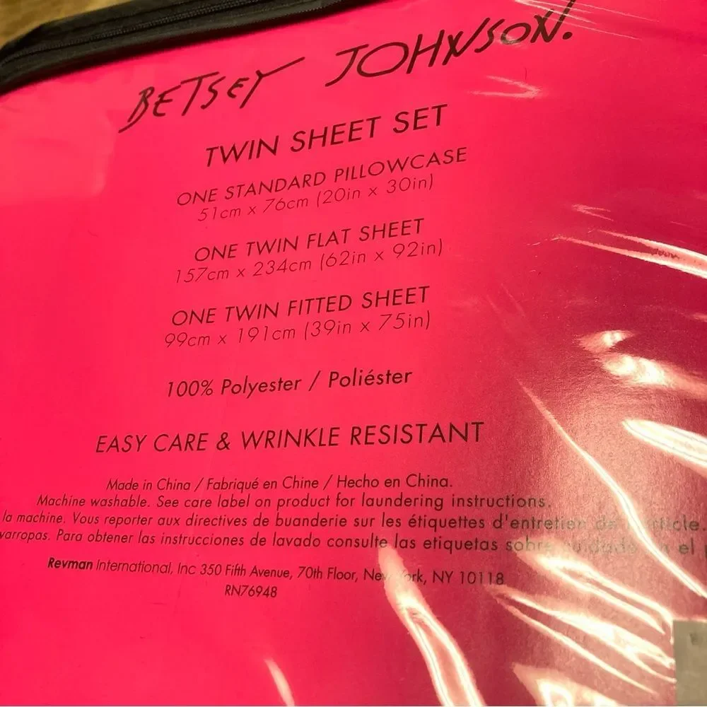 Betsey Johnson Black Ivory Wonderland Striped Heart Twin Size Bed Sheet Set NWT